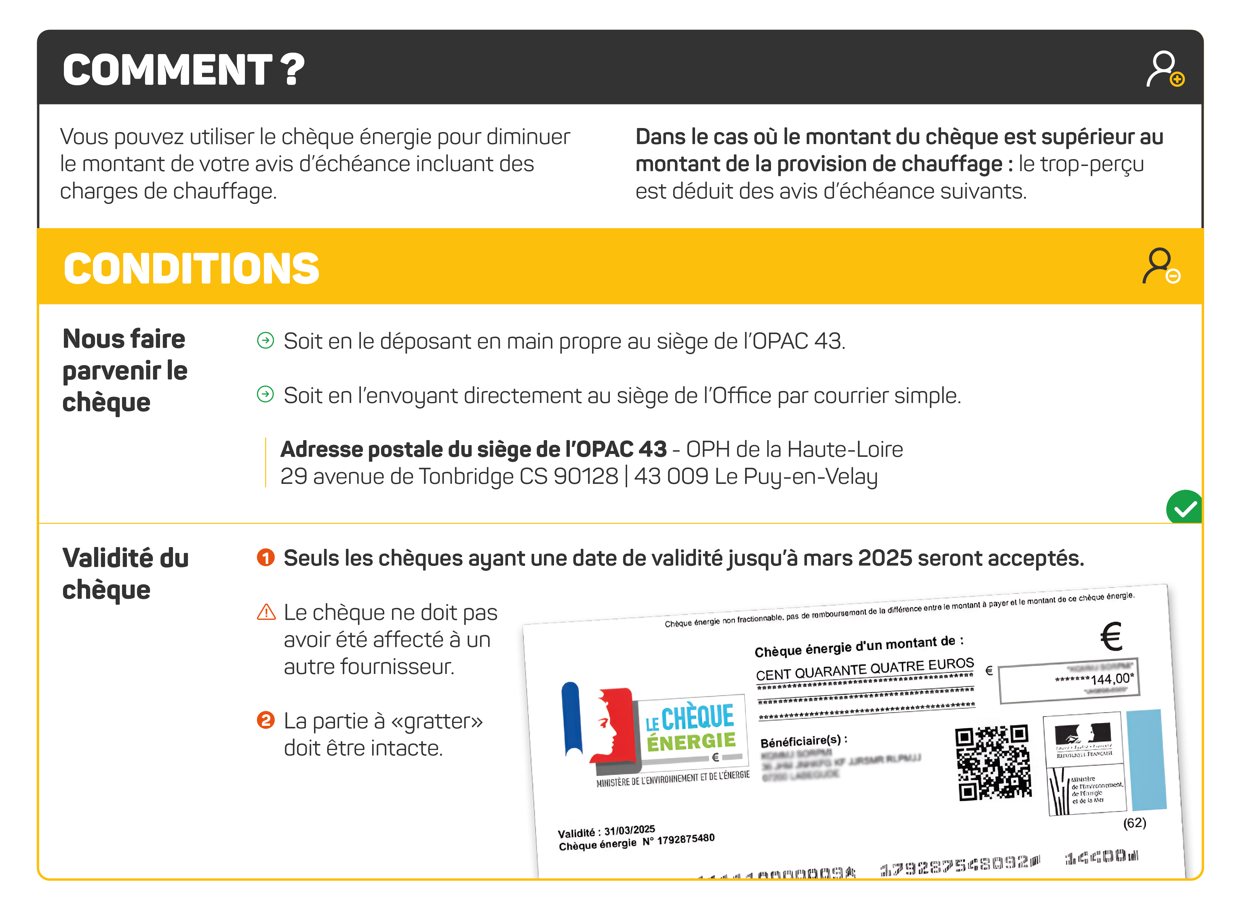 Comment envoyer le chèque à l'OPAC ?